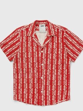 OAS RED SCRIBBLE CUBA NET SHIRT, NWT